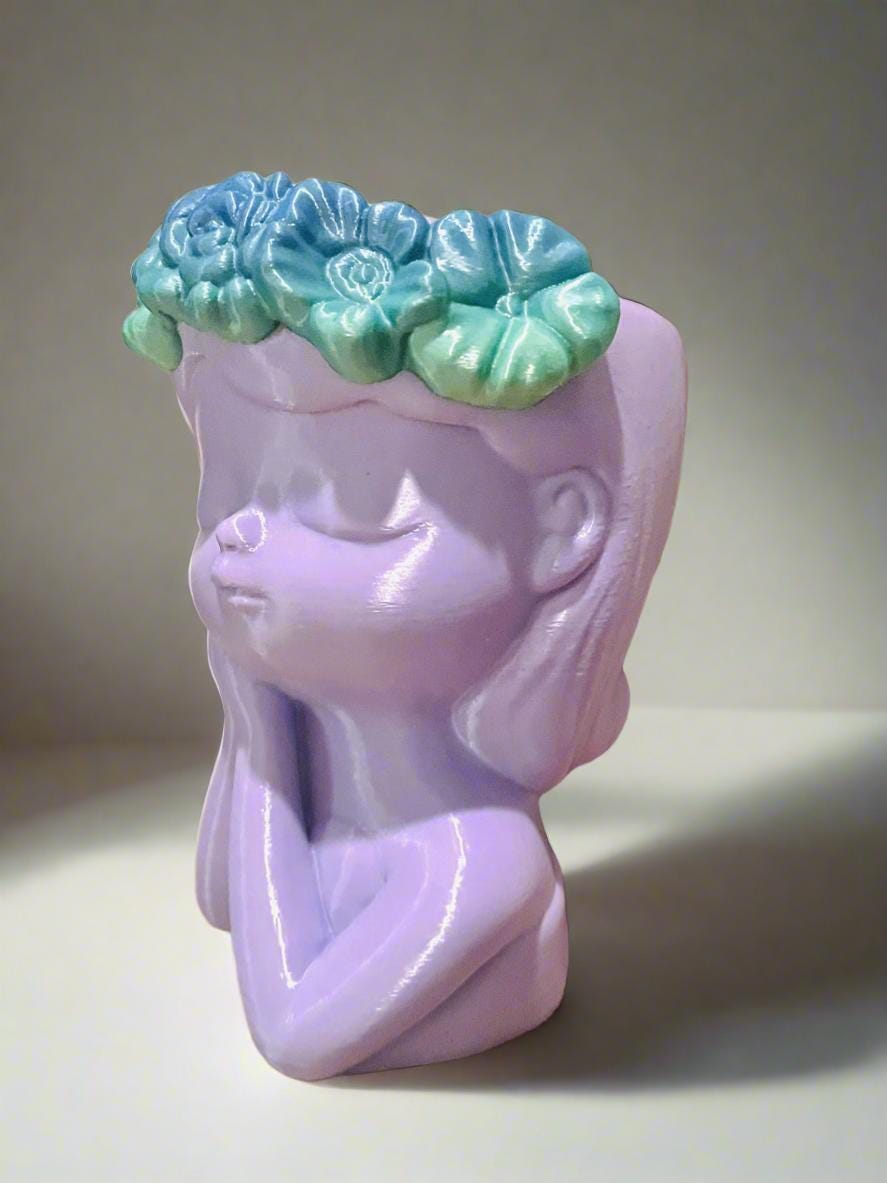 Fairy Flower Girl Planter Pot: 3D Printed PLA with Drip Tray
