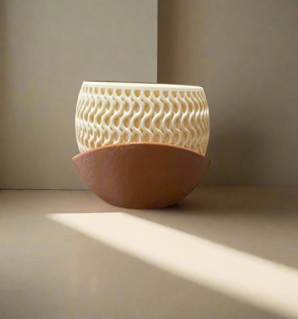 3D Printed Woven Plant Pot with Drip Tray: Two-Tone PLA Planter