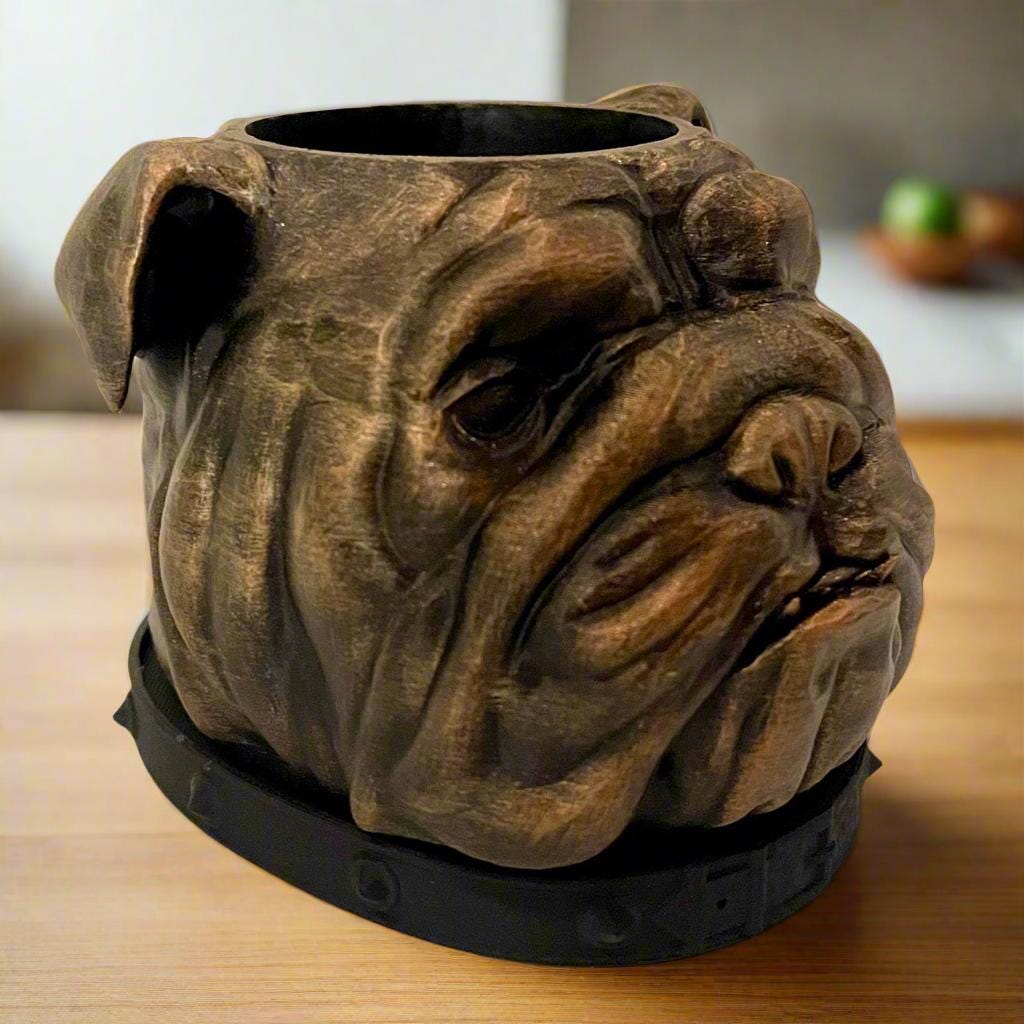 3D Printed Bulldog Planter with Drip Tray