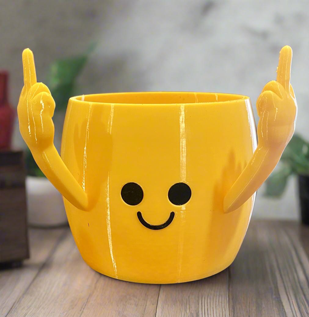 3D Printed Smiley Face Planter: Rebel Middle Fingers, Eco-Friendly PLA