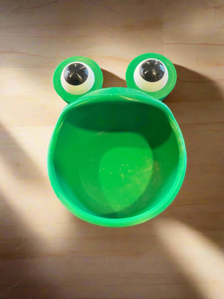 3D Printed Frog Planter: Big Mouth Green Pot, 5in