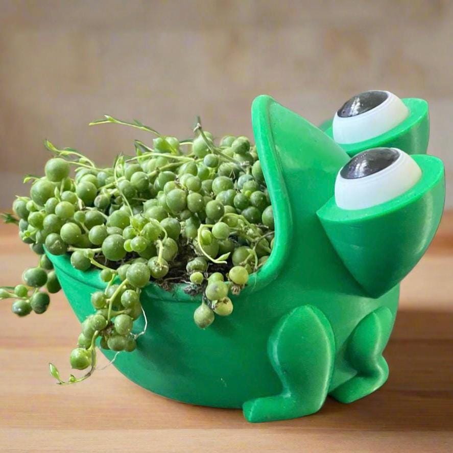 3D Printed Frog Planter: Big Mouth Green Pot, 5in