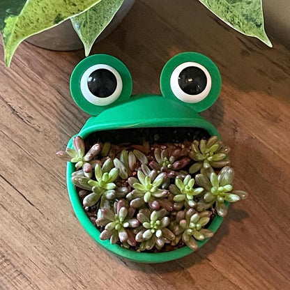 3D Printed Frog Planter: Big Mouth Green Pot, 5in