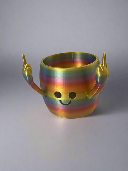3D Printed Smiley Face Planter: Rebel Middle Fingers, Eco-Friendly PLA