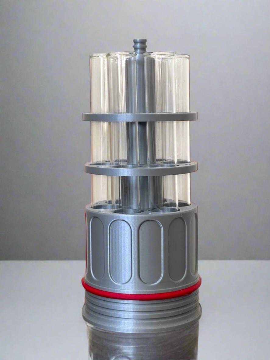 6-Tube Propagation Cylinder: Industrial Grey & Red - 3D Printed PLA Base