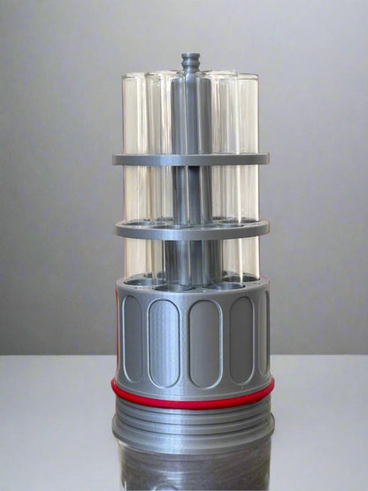 6-Tube Propagation Cylinder: Industrial Grey & Red - 3D Printed PLA Base