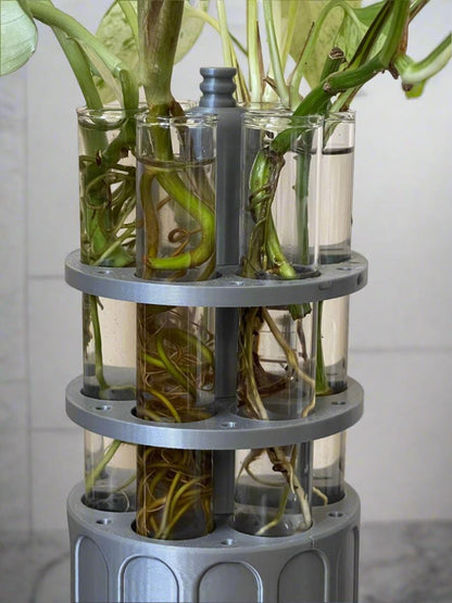 6-Tube Propagation Cylinder: Industrial Grey & Red - 3D Printed PLA Base