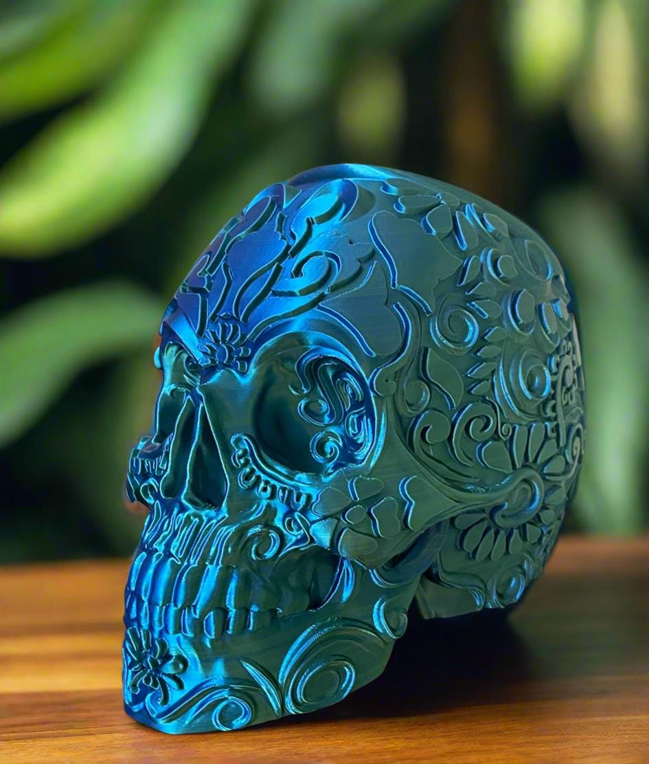 Gothic Sugar Skull Planter: Ornate Calavera Design, Eco-Friendly PLA