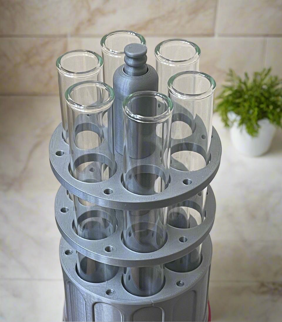 6-Tube Propagation Cylinder: Industrial Grey & Red - 3D Printed PLA Base