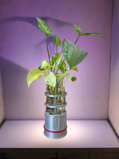 6-Tube Propagation Cylinder: Industrial Grey & Red - 3D Printed PLA Base