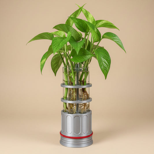 6-Tube Propagation Cylinder: Industrial Grey & Red - 3D Printed PLA Base