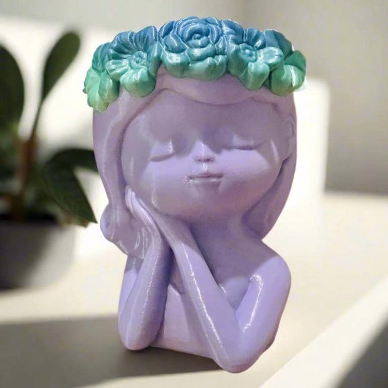 Fairy Flower Girl Planter Pot: 3D Printed PLA with Drip Tray