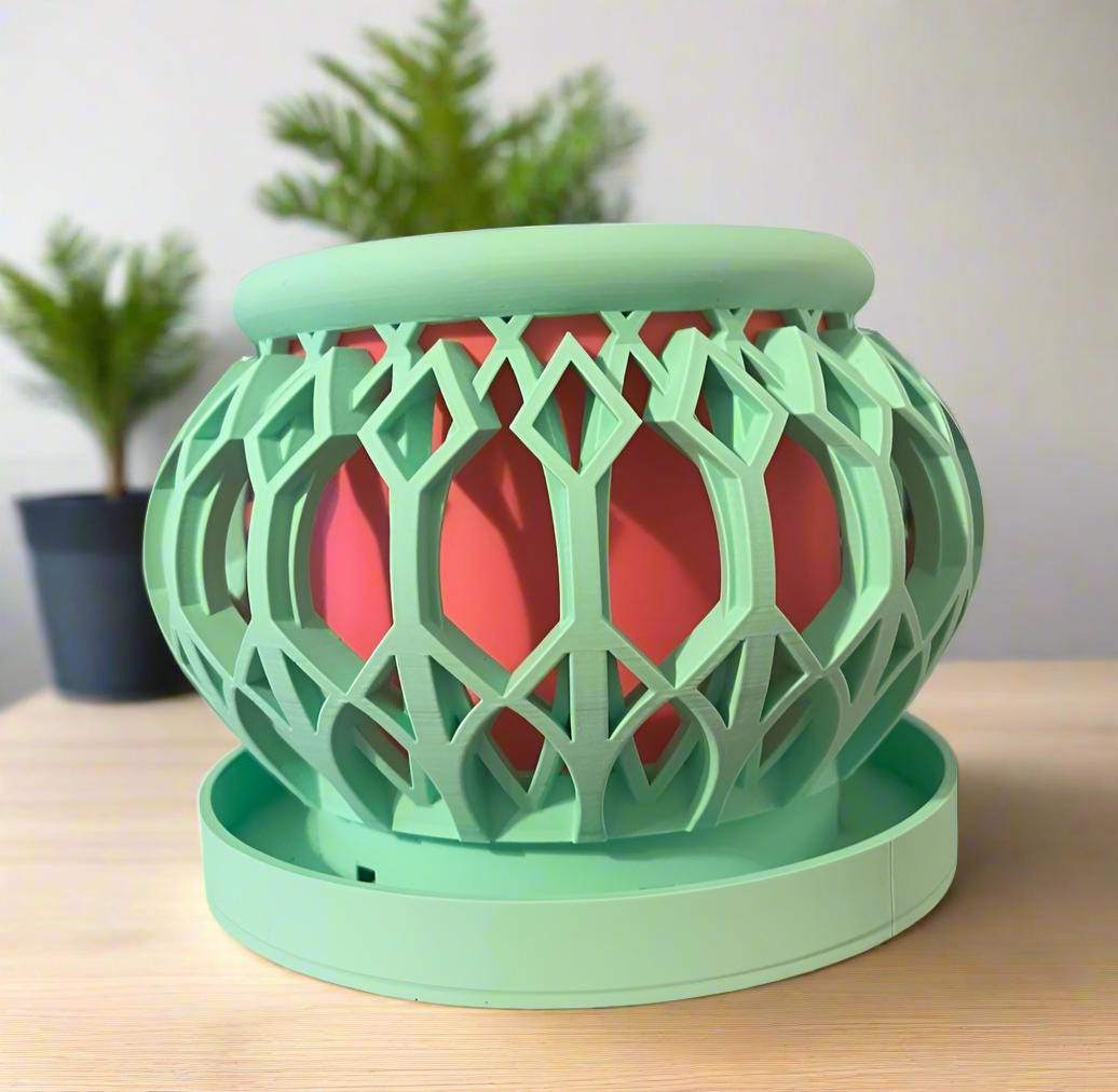 3D Printed Geometric Planter: Hollow Cage Design with Drip Tray