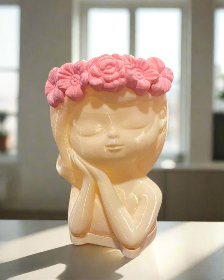 Fairy Flower Girl Planter Pot: 3D Printed PLA with Drip Tray