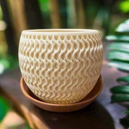 3D Printed Woven Plant Pot with Drip Tray: Two-Tone PLA Planter